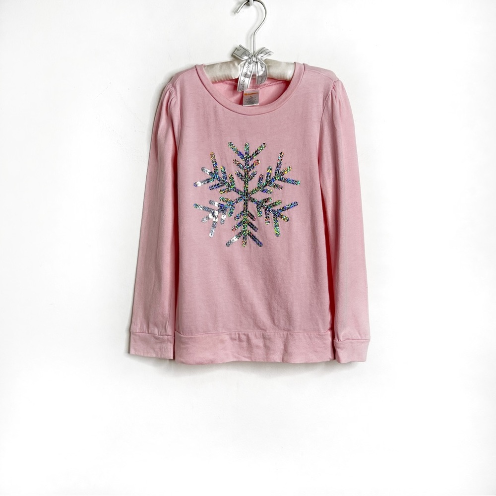 Gymboree Sequin Embellished Snowflake Long Sleeve Tee Size 6 Pink Silver